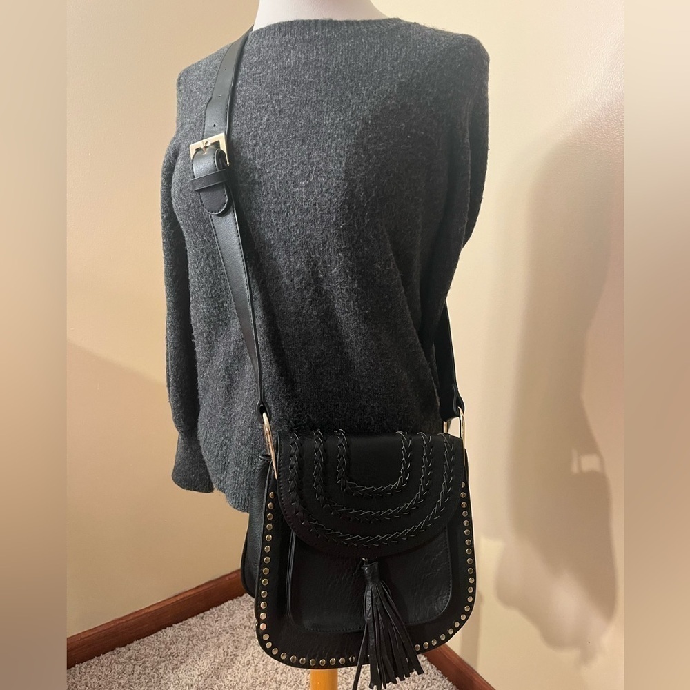 Vieta Black Front Tassel Crossbody NWOT - Picture 3 of 6